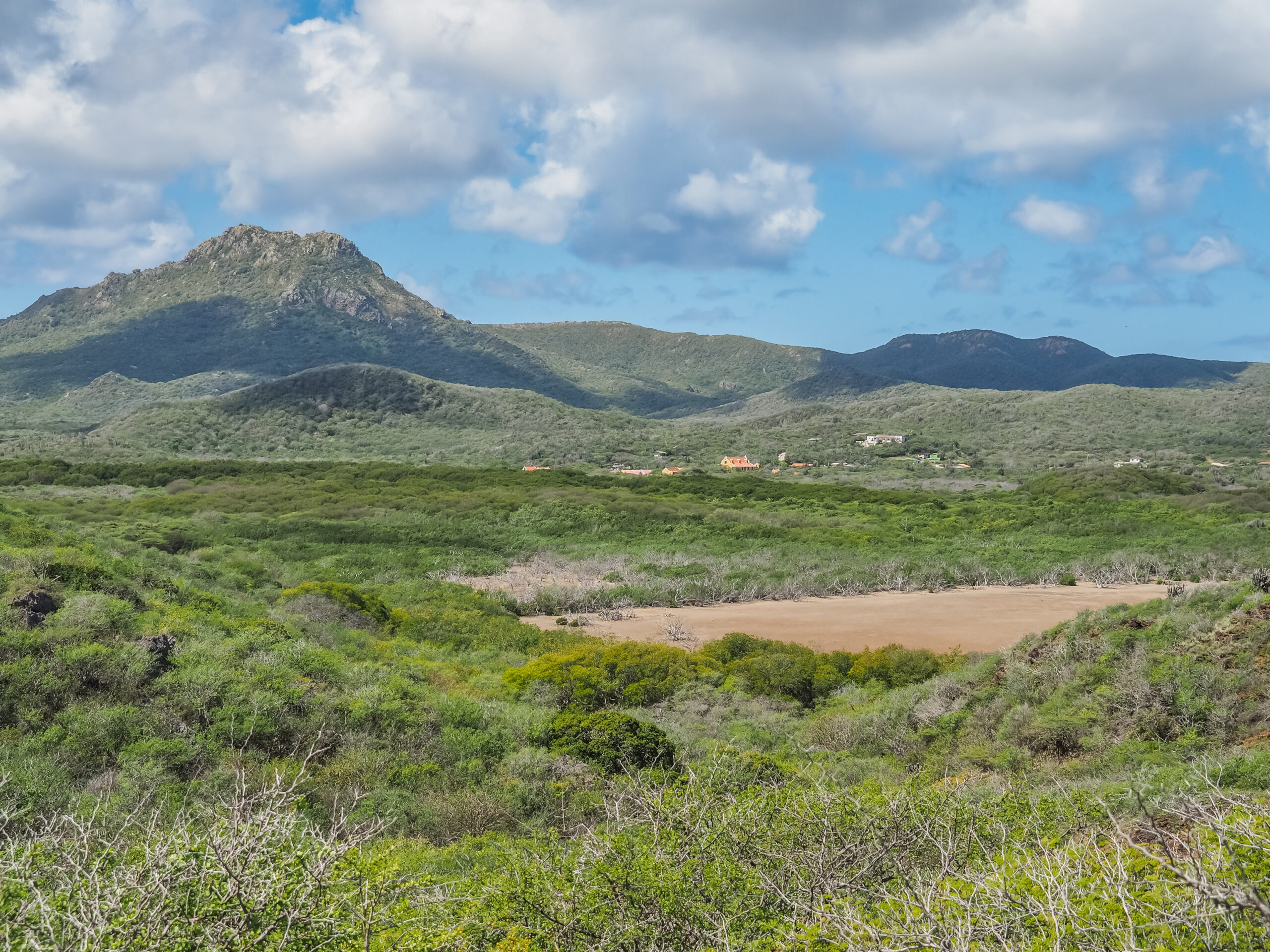 uitzicht op het christoffel national park met in de verte de christoffel berg